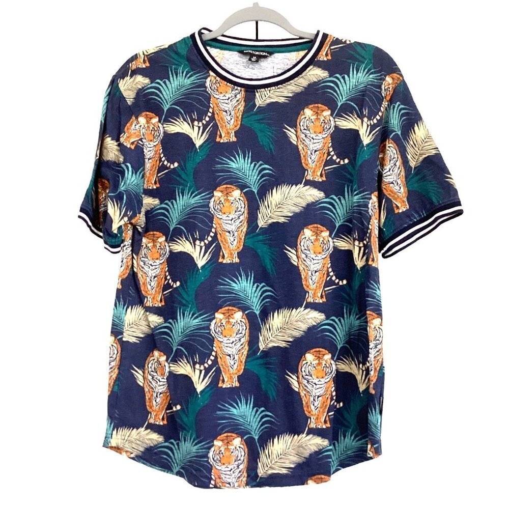 Distortion Men's Tiger prints All-over Graphic Tee Size M